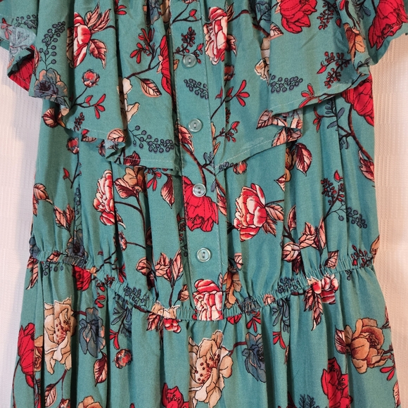Justified Teal Floral Ruffle Dress - Picture 2 of 4